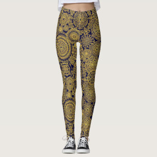 Mandalas Haven in Gold and Navy Leggings