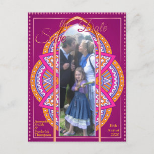 Mandalas in Cerise Pink, Blue & Orange Announcement Postcard