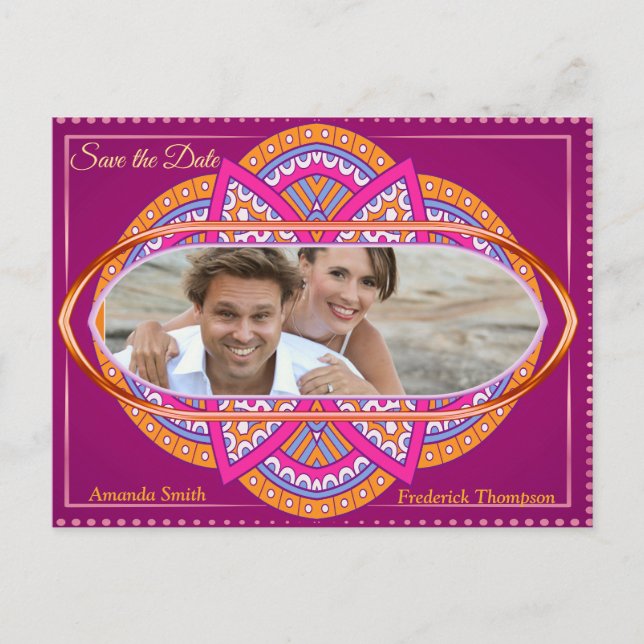 Mandalas in Cerise Pinks & maching repeat patterns Announcement Postcard (Front)