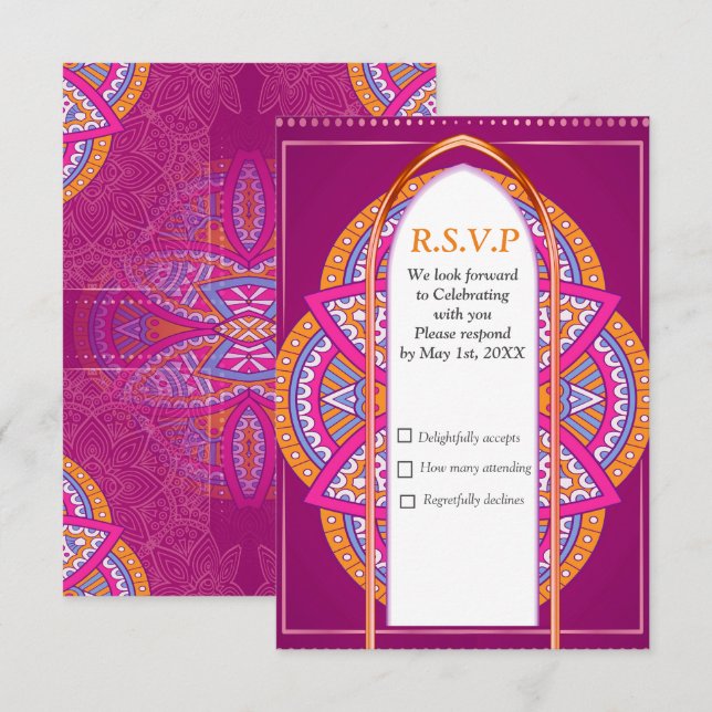 Mandalas in Cerise Pinks & maching repeat patterns RSVP Card (Front/Back)