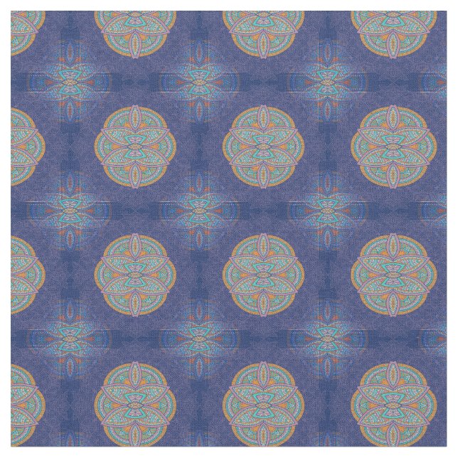 Mandalas in mix Blue repeat patterns Fabric (Close Up)