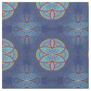 Mandalas in mixed Blue repeat patterns Fabric