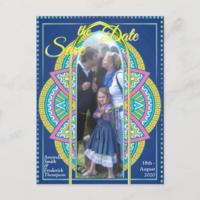 Mandalas in mixed Dutch Blue Announcement Postcard (Front)