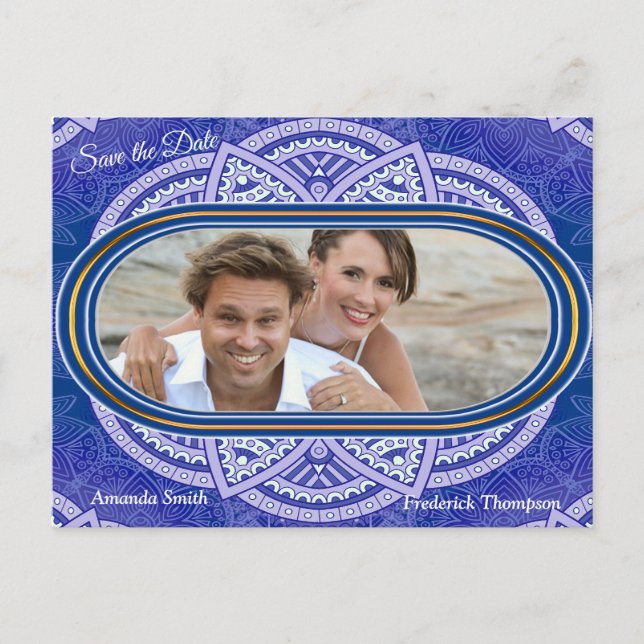 Mandalas in mixed Dutch Blue Announcement Postcard (Front)