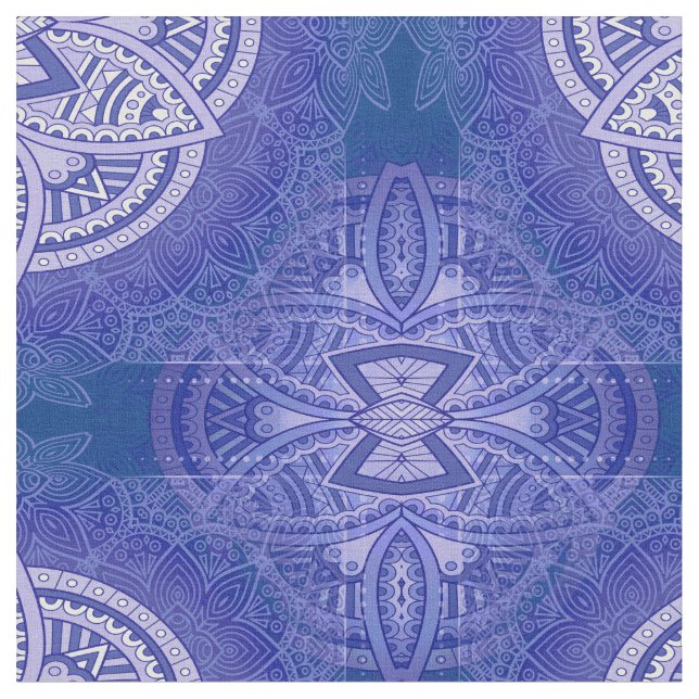 Mandalas in mixed Dutch Blue repeat patterns Fabric (Close Up)