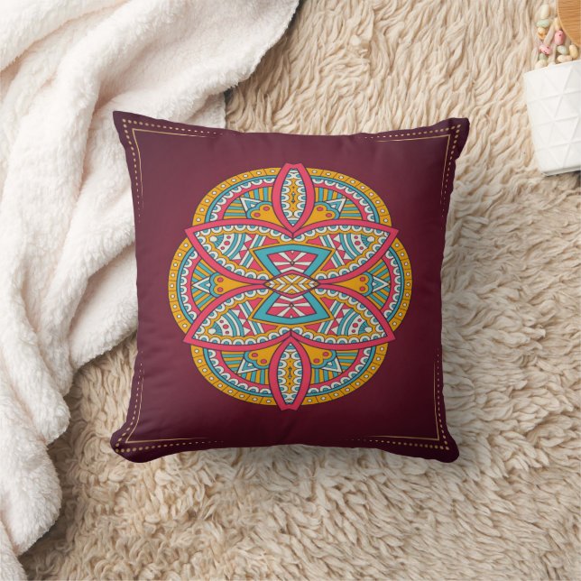 Mandalas in mixed Maroon repeat patterns Cushion (Blanket)