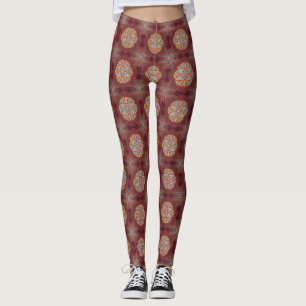 Mandalas in mixed Maroon repeat patterns Leggings
