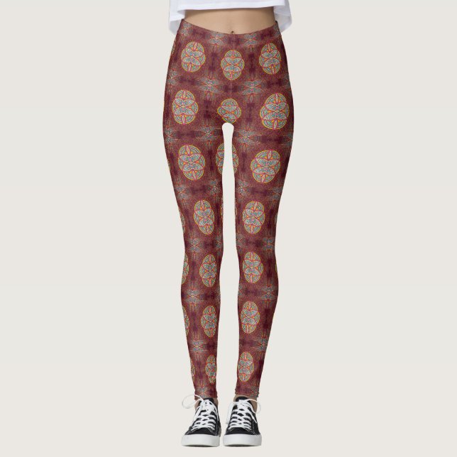 Mandalas in mixed Maroon repeat patterns Leggings (Front)