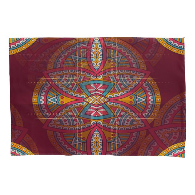 Mandalas in mixed Maroon repeat patterns Pillowcase (Front)