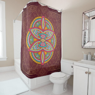 Mandalas in mixed Maroon repeat patterns Shower Curtain