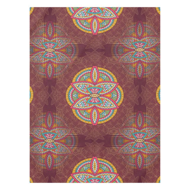 Mandalas in mixed Maroon repeat patterns Tablecloth (Front)