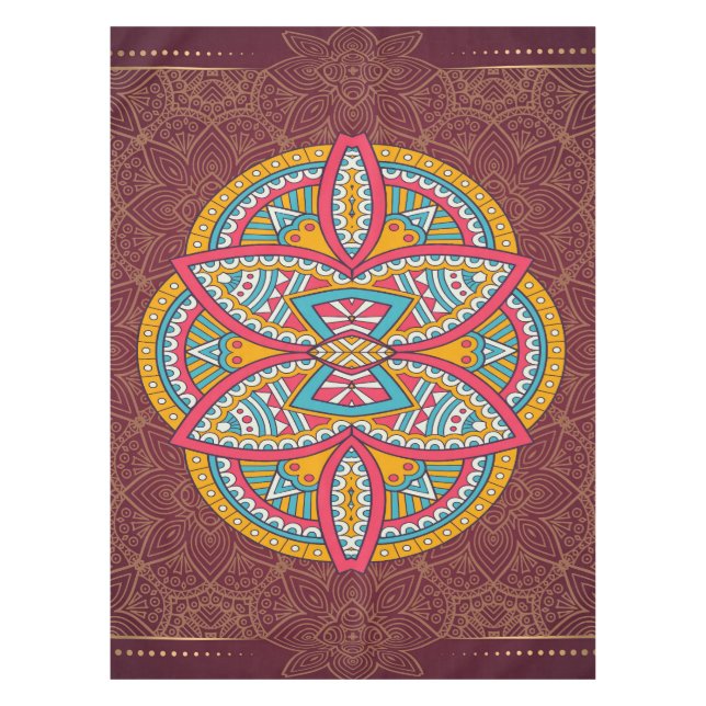 Mandalas in mixed Maroon repeat patterns Tablecloth (Front)