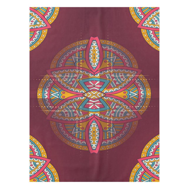 Mandalas in mixed Maroon repeat patterns Tablecloth (Front)