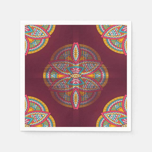 Mandalas in Mixed Maroons - Red & Repeat patterns Napkin (Front)