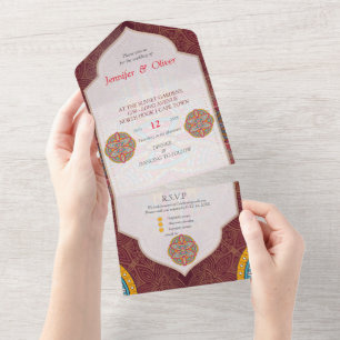 Mandalas on a Maroon background  All In One Invitation