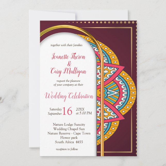 Mandalas on a Maroon background Invitation (Front)