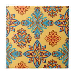 Mandalas on amber yellow ceramic tile