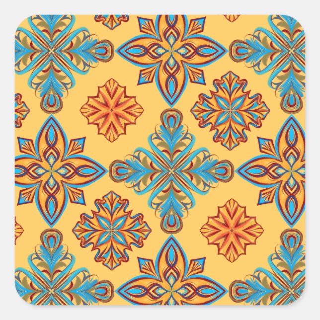 Mandalas on amber yellow square sticker (Front)