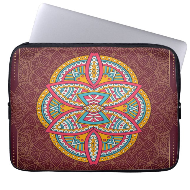Mandalas on Maroon repeat design Laptop Sleeve (Front)