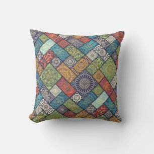 Mandalas squares rectangles muted colours pattern cushion