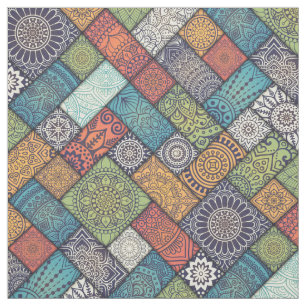 Mandalas squares rectangles muted colours pattern fabric