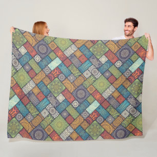 Mandalas squares rectangles muted colours pattern fleece blanket