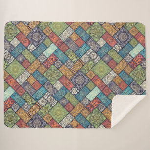 Mandalas squares rectangles muted colours pattern sherpa blanket
