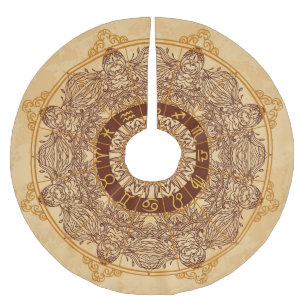 Mandalas, zodiac, ornate, vintage circle. brushed polyester tree skirt