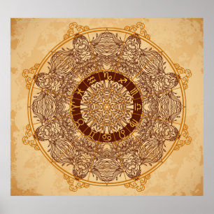 Mandalas, zodiac, ornate, vintage circle. poster