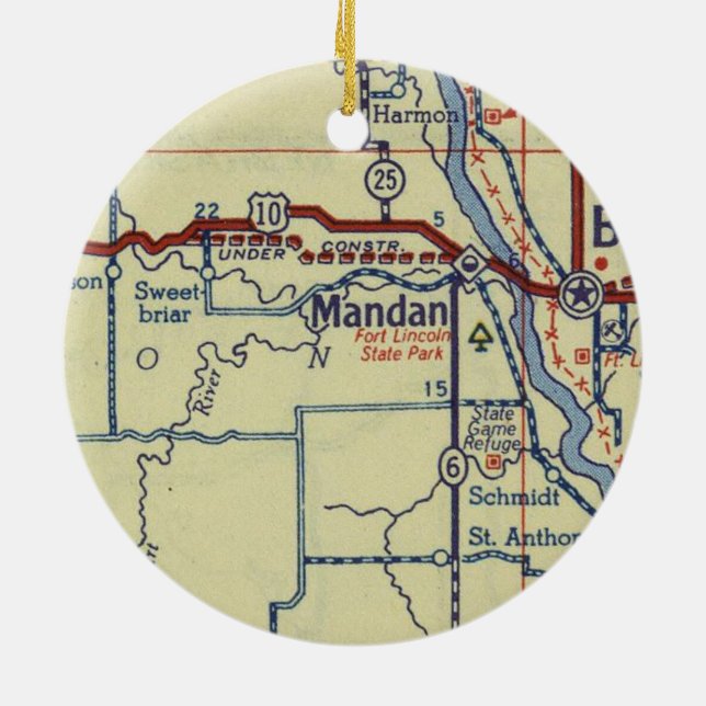 Mandan ND Old Map Ceramic Ornament (Back)