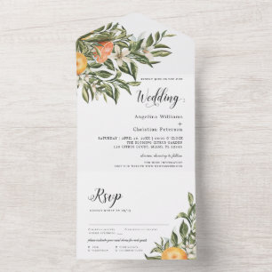 Mandarin Blooming Citrus   Greenery Wedding  All In One Invitation