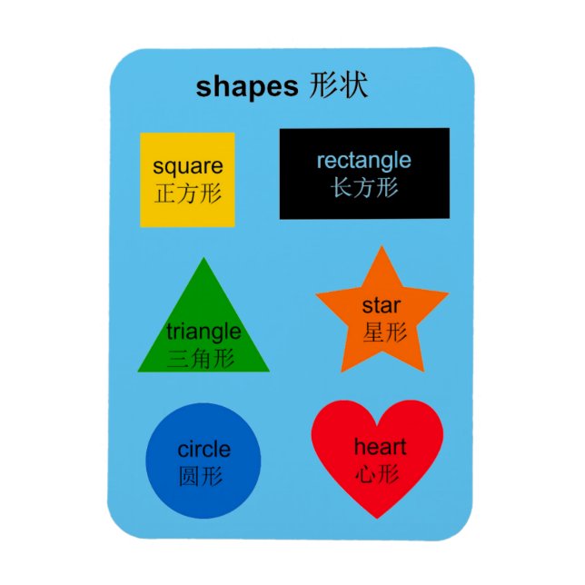 Mandarin Chinese English Bilingual Shapes Words Magnet (Vertical)