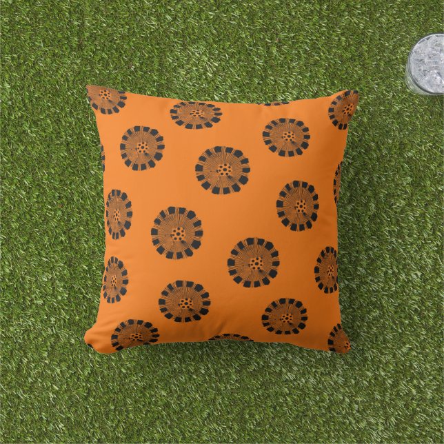 Mandarin Dreams Orange and Black Pattern Cushion (Grass)