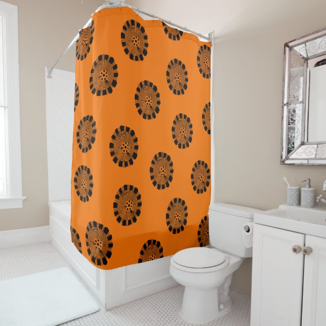 Mandarin Dreams Orange and Black Pattern Shower Curtain (In Situ)