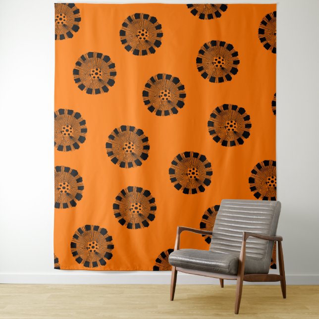 Mandarin Dreams Orange and Black Pattern Tapestry (In Situ)