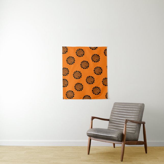 Mandarin Dreams Orange and Black Pattern Tapestry (In Situ)