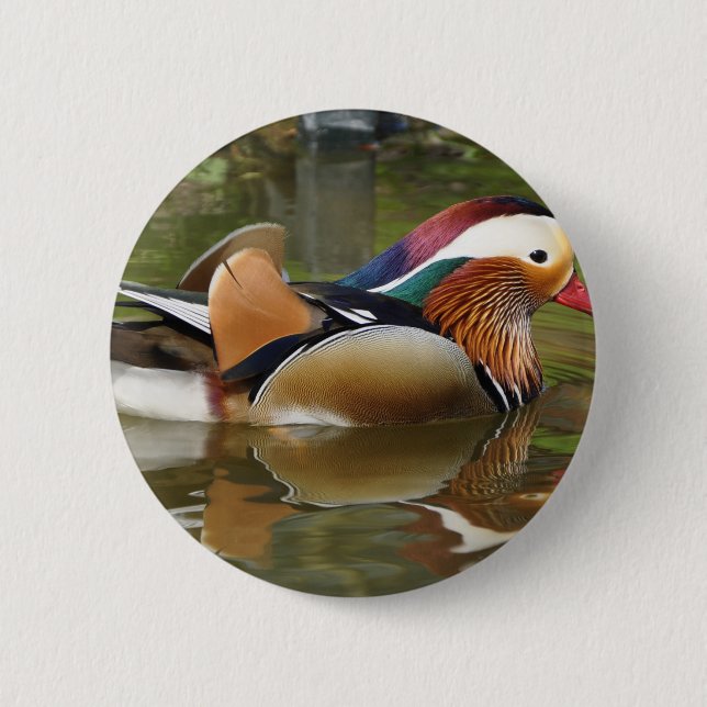mandarin duck 6 cm round badge (Front)