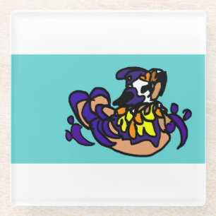 Mandarin duck art glass coaster