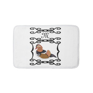 Mandarin Duck Illustration Monogram Bath Mat