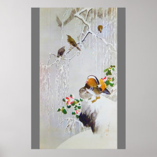 Mandarin Duck in Snow Scene, Watanabe Seitei Poster