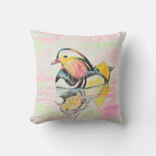 Mandarin Duck Ink and Watercolor Painting Cushion