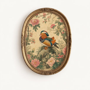 Mandarin Duck Peony Chinoiserie Poster