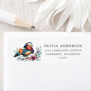 Mandarin Duck with Flowers Return Address Label