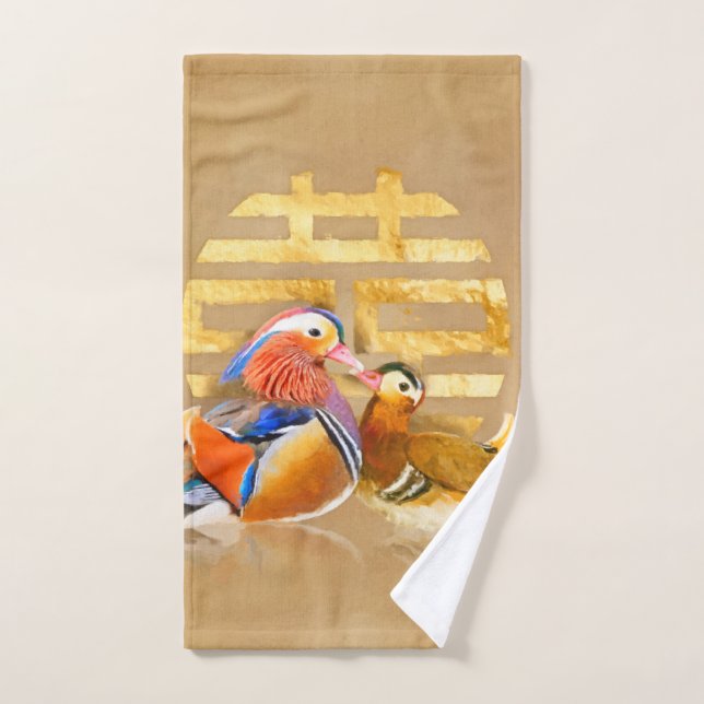 Mandarin Ducks and Double Happiness Symbol Bath Towel Set (Hand Towel)