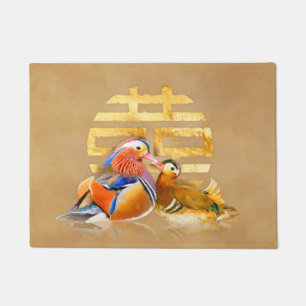 Mandarin Ducks and Double Happiness Symbol Doormat