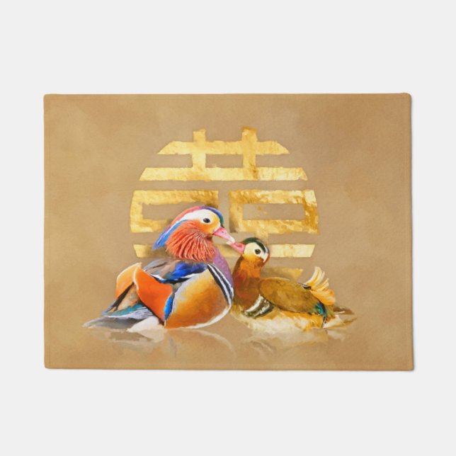 Mandarin Ducks and Double Happiness Symbol Doormat (Front)