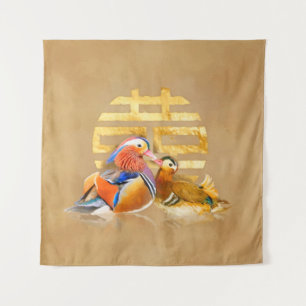 Mandarin Ducks and Double Happiness Symbol Tapestry