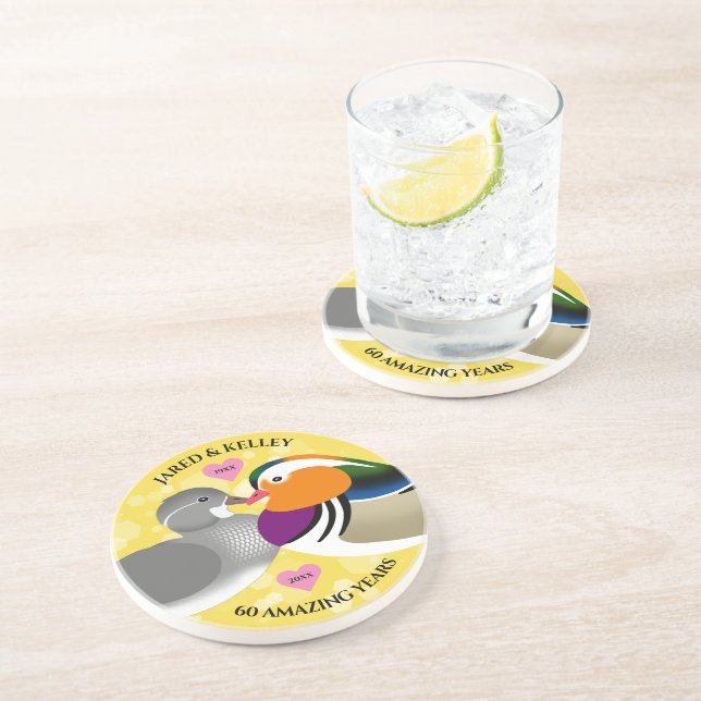 Mandarin Ducks Lovebirds Any Anniversary Year Coaster (Side)