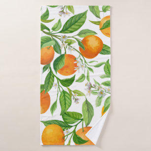 Mandarin Fruit Seamless Tropical Pattern, Colorful Bath Towel