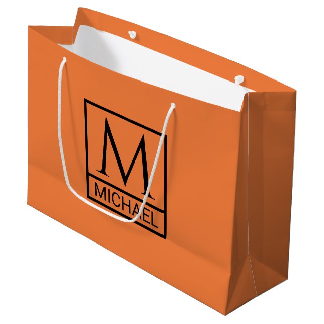Mandarin Orange Gift Bag with Initial & Name (Front Angled)